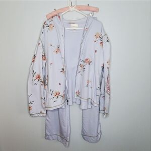 Garron XL Loungewear Outfit Set Shirt Cardigan Pants Floral Print Light Blue